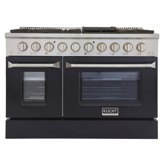 Kucht 48" Gas Range, Stainless Steel, Black Oven Doors, KNG481-K