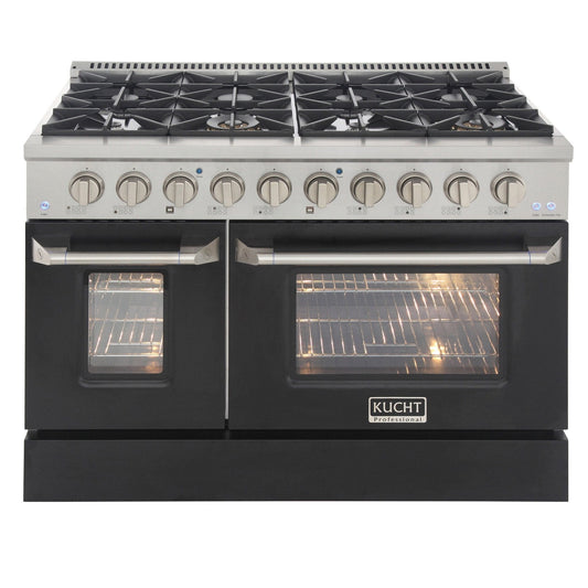 Kucht 48" Gas Range, Stainless Steel, Black Oven Doors, KNG481-K