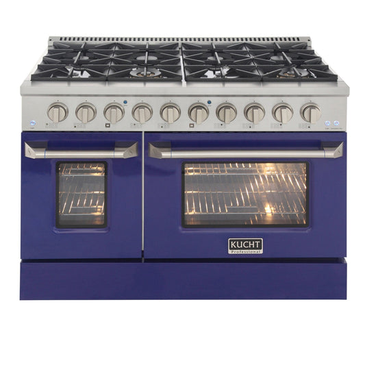 Kucht 48" Gas Range, Stainless Steel with Blue Oven Doors, KNG481-B