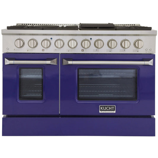 Kucht 48" Gas Range, Stainless Steel with Blue Oven Doors, KNG481-B