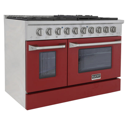 Kucht 48" Propane Range in Stainless Steel, Red Doors, KNG481/LP-R