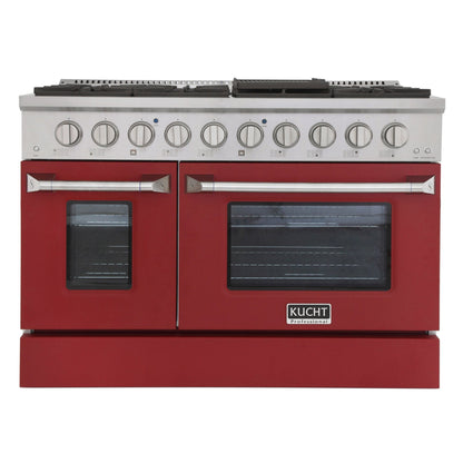 Kucht 48" Propane Range in Stainless Steel, Red Doors, KNG481/LP-R