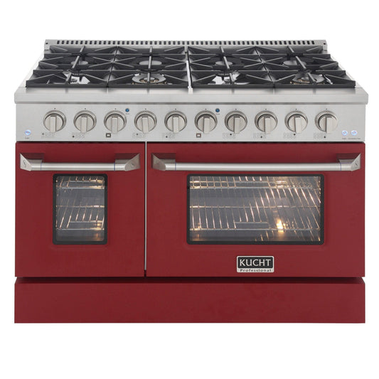 Kucht 48" Propane Range in Stainless Steel, Red Doors, KNG481/LP-R
