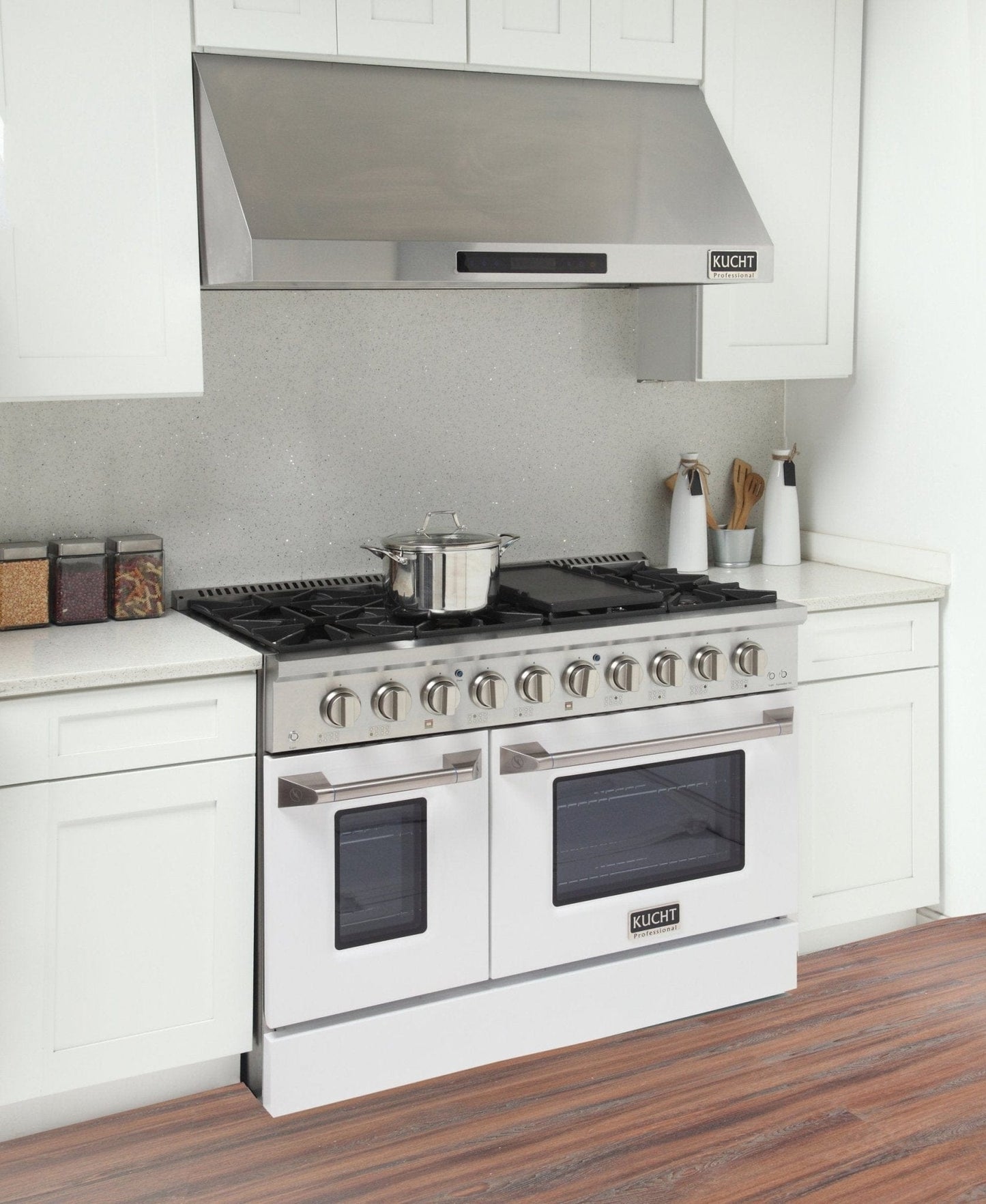 Kucht 48" Propane Range in Stainless Steel, White Doors, KNG481/LP-W