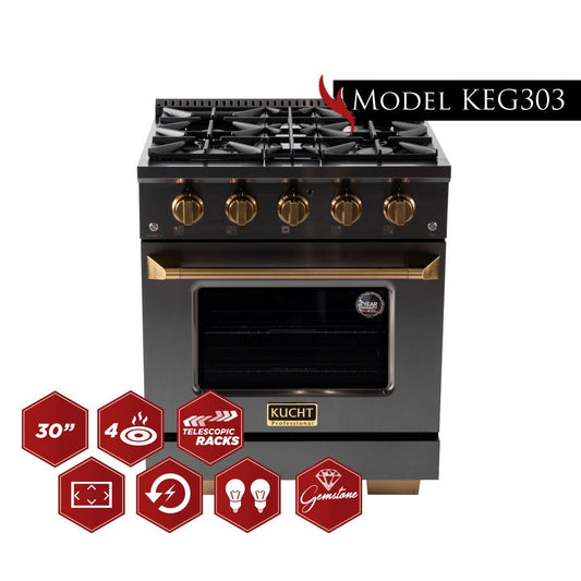 KUCHT Gemstone Professional 30 in. 4.2 cu. ft. Propane Gas Range with Sealed Burners and Convection Oven in Titanium Stainless Steel KEG303/LP