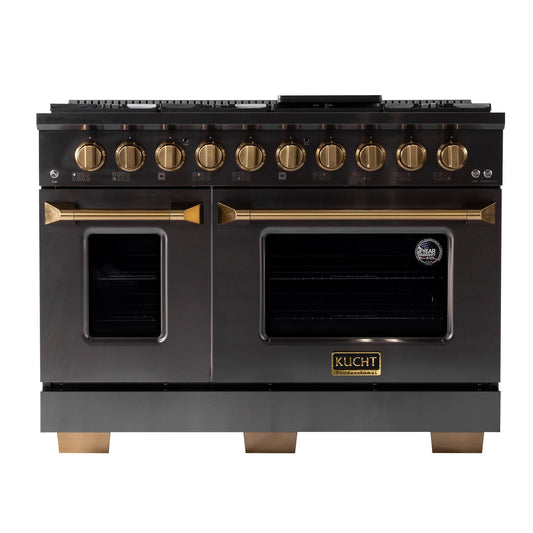 KUCHT Gemstone Professional 48 in. 6.7 cu. ft. Natural Gas Range with Sealed Burners, Griddle/Grill and Two Ovens - One Convection - in Titanium Stainless Steel KEG483