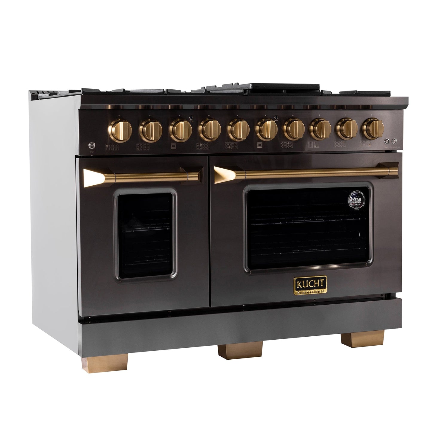 KUCHT Gemstone Professional 48 in. 6.7 cu. ft. Natural Gas Range with Sealed Burners, Griddle/Grill and Two Ovens - One Convection - in Titanium Stainless Steel KEG483