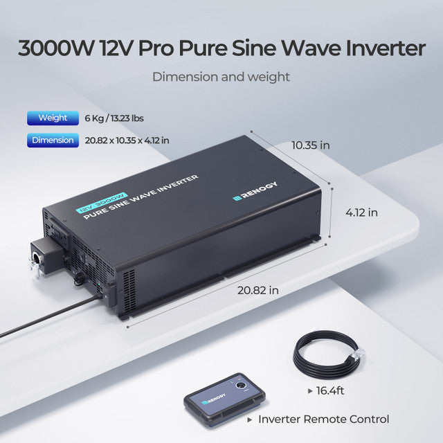 Renogy 3000W 12V Pro Pure Sine Wave Inverter with EcoSleep Mode