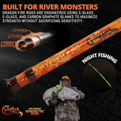 Catfish Pro Orange Dragon Fire Casting Glow Rod