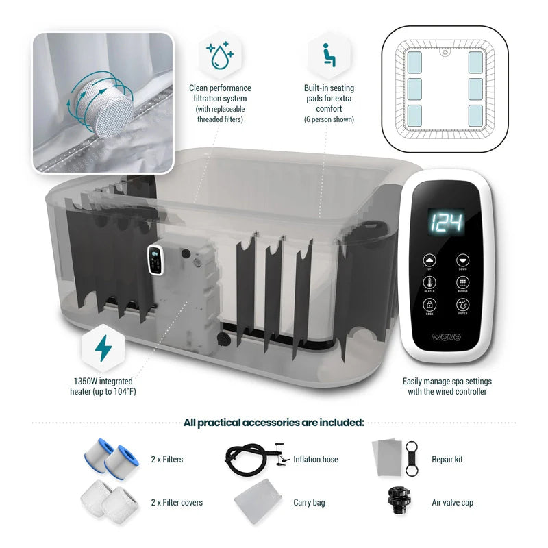 Wave Pacific | 4/6-Person Inflatable Hot Tub | Built-In Integrated Heater