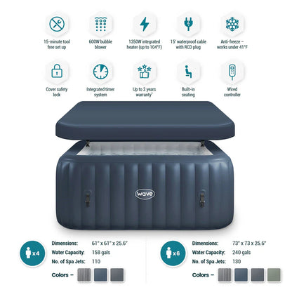 Wave Pacific | 4/6-Person Inflatable Hot Tub | Built-In Integrated Heater