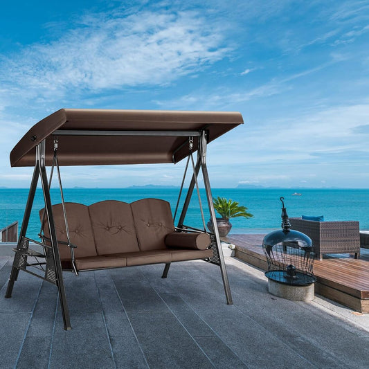 Pamapic 2-Seat Patio Swing Chair with Stand & Adjustable Canopy