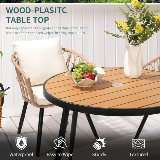 Pamapic Patio Round Dining Set with Wood Table Top & Wicker Rattan Chairs