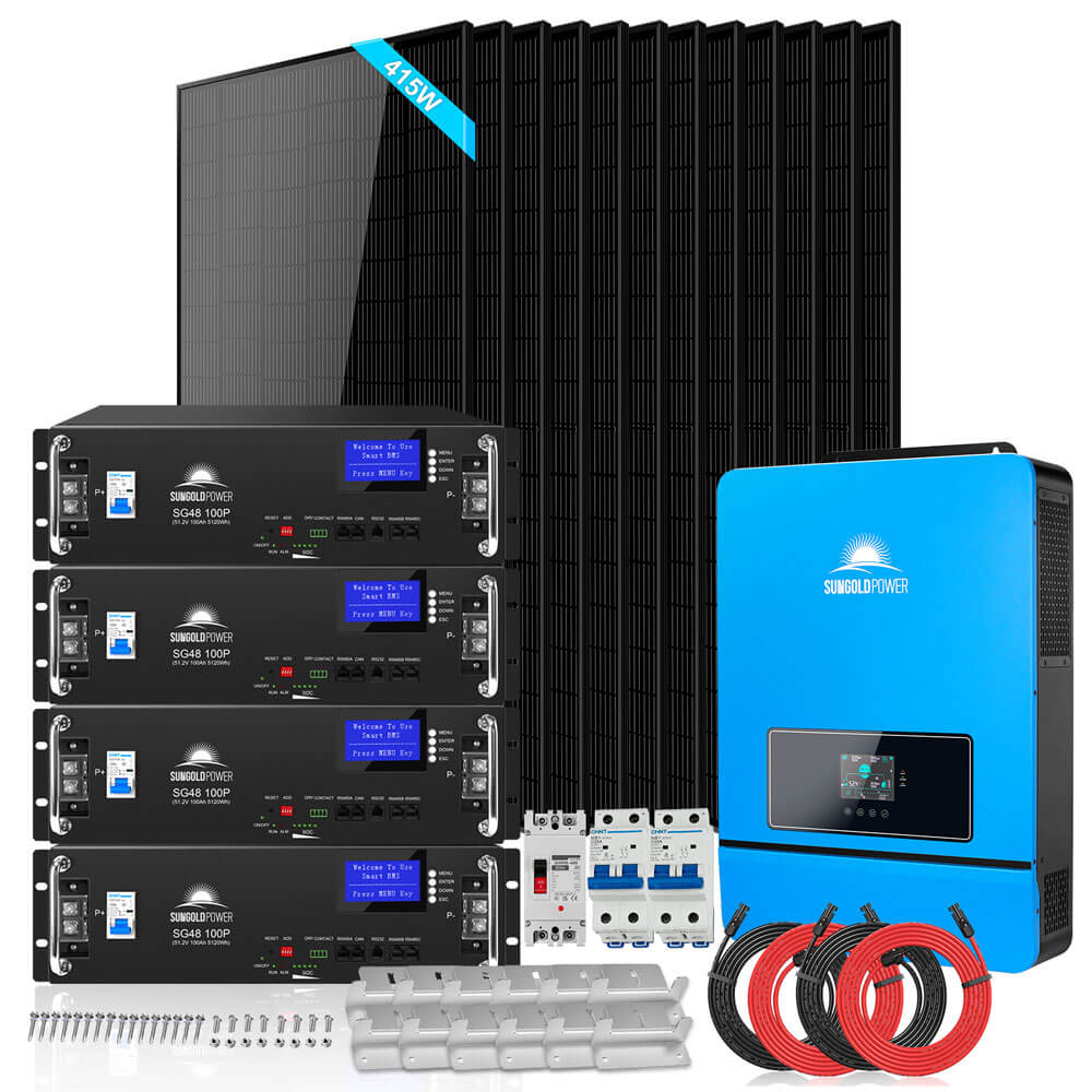 SunGoldPower Off-Grid Solar Kit 8000W 48VDC 120V/240V LifePo4 10.24KWH-16.07KWH Lithium Battery 8 X 415 Watts Solar Panels SGR-8K10E