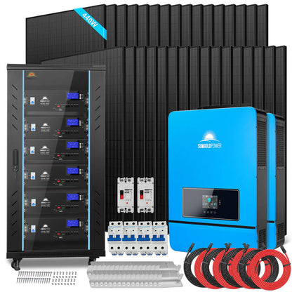 SunGoldPower OFF GRID SOLAR KIT 20KW 48VDC 120V/240V LIFEPO4 30.72KWH-32.14KWH LITHIUM BATTERY 32 X 450 WATTS SOLAR PANELS SGR-20K30E