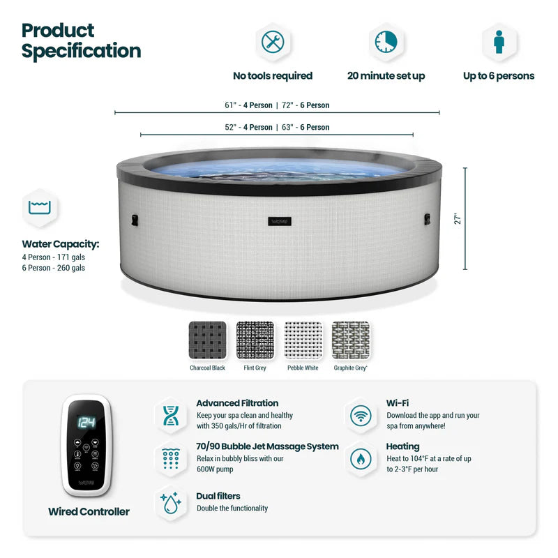 Wave Tahoe | 4/6-Person Eco Foam Hot Tub | Built-In Integrated Heater