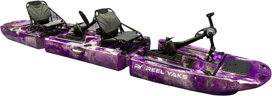 Reel Yaks 14ft Raider Tandem & Solo Modular Propeller Drive Pedal Fishing Kayak | 530lbs Capacity | 3 Piece