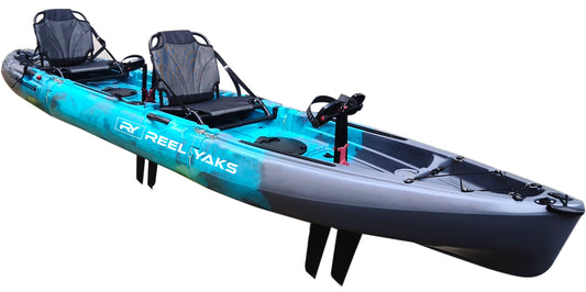 Reel Yaks 14ft Raptor Tandem or Solo Modular Raptor Fin or Prop Drive Pedal Fishing Kayak | 520lbs Capacity | 3 Piece