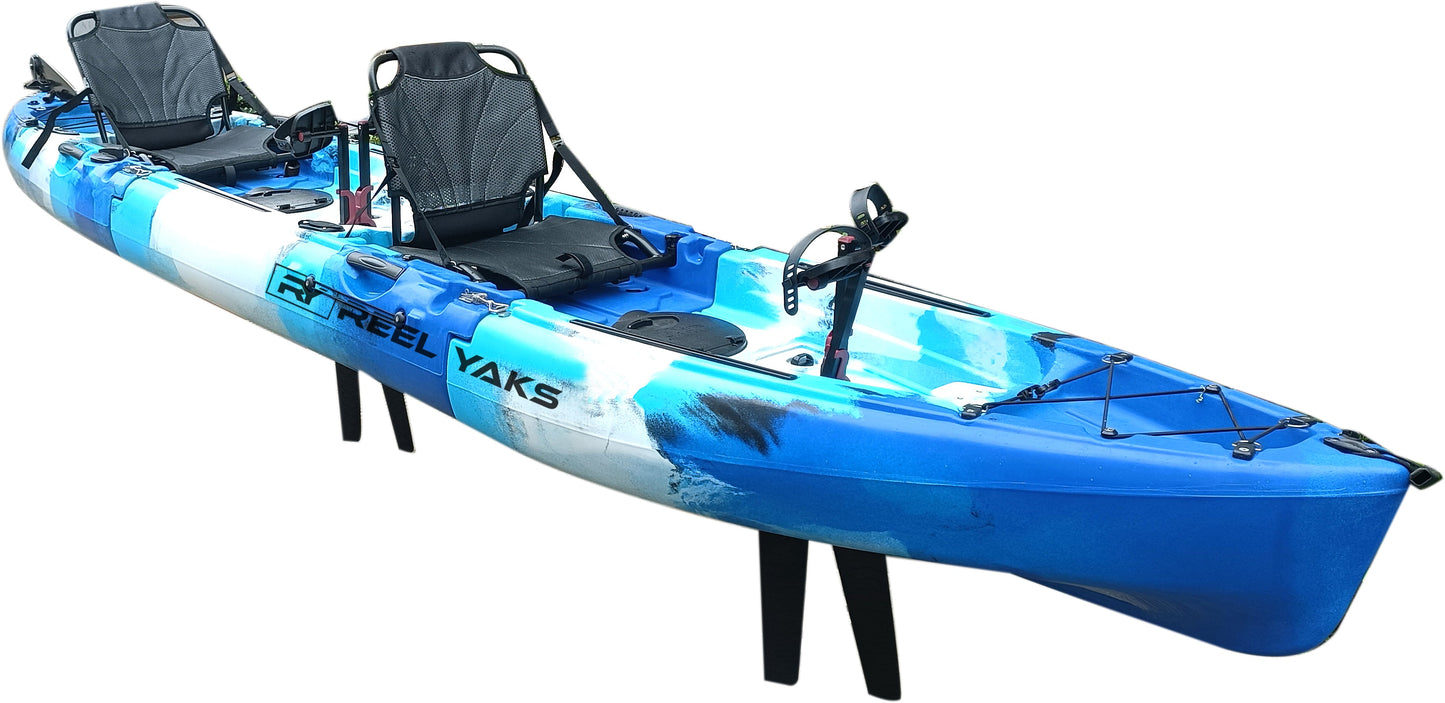Reel Yaks 14ft Raptor Tandem or Solo Modular Raptor Fin or Prop Drive Pedal Fishing Kayak | 520lbs Capacity | 3 Piece