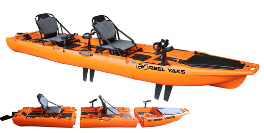 Reel Yaks 13.8ft Rocket Fin Drive Tandem & Solo Modular Fishing Kayak | Fin Drive | 550lbs Capacity | 3 Piece